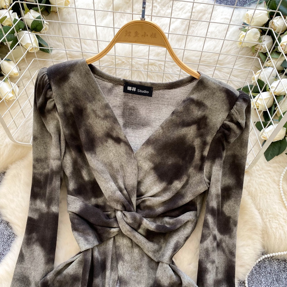 Split retro leopard shirt printing autumn tops
