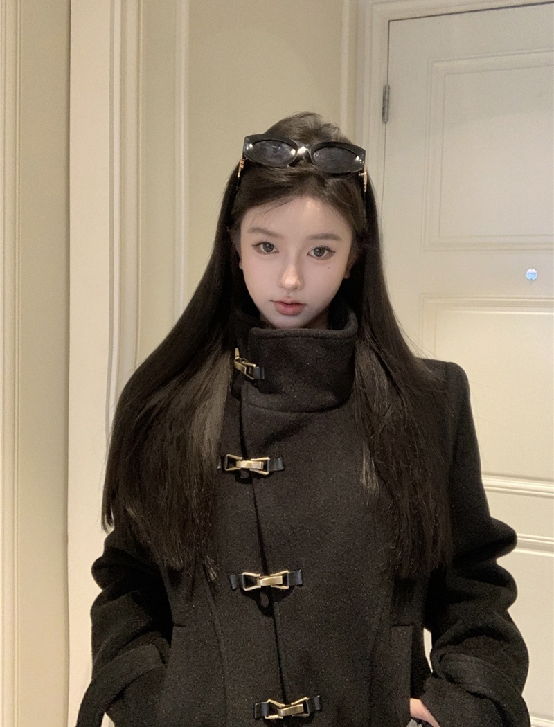 Package hip long sleeve skirt cstand collar woolen coat a set