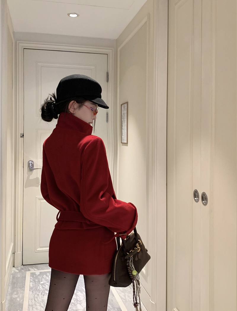 Package hip long sleeve skirt cstand collar woolen coat a set