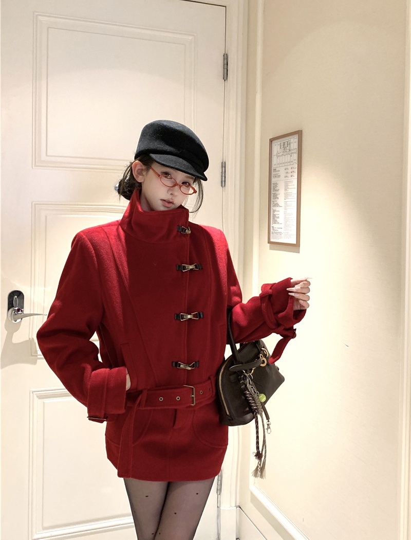 Package hip long sleeve skirt cstand collar woolen coat a set