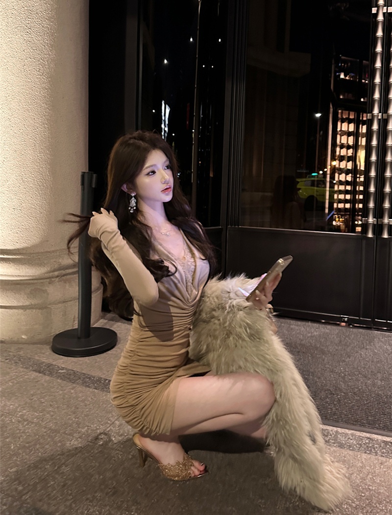 Package hip V-neck temperament sexy retro dress for women