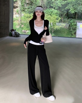 Sexy all-match coat zip long pants 3pcs set for women