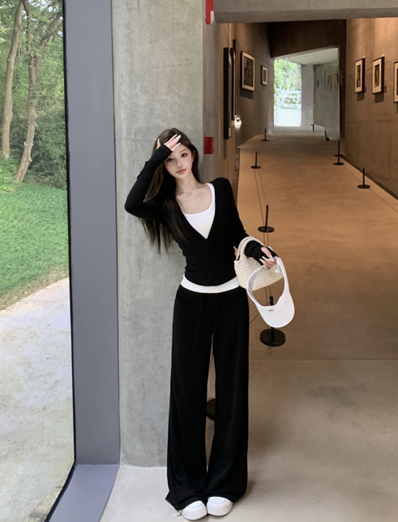 Sexy all-match coat zip long pants 3pcs set for women