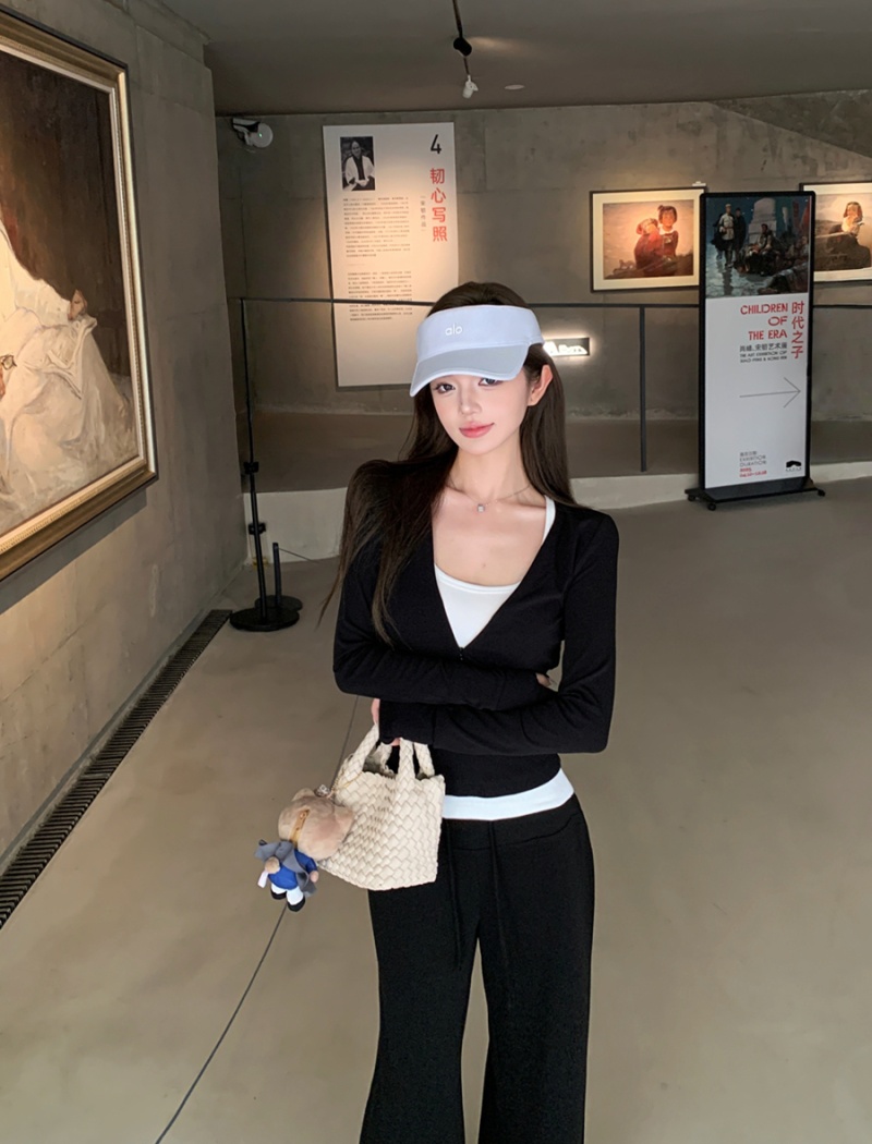 Sexy all-match coat zip long pants 3pcs set for women