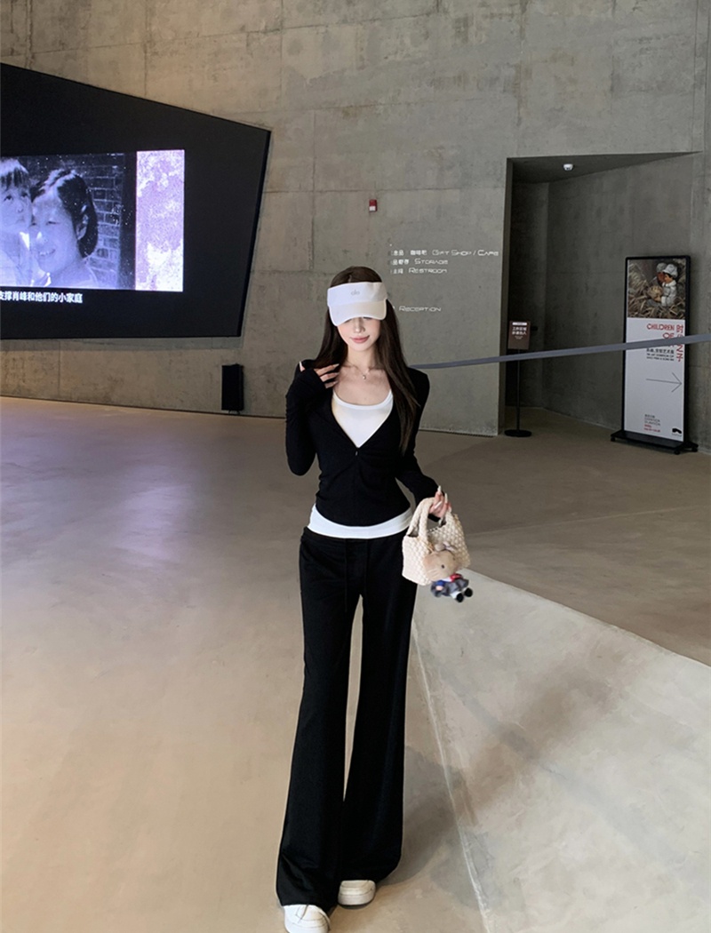 Sexy all-match coat zip long pants 3pcs set for women