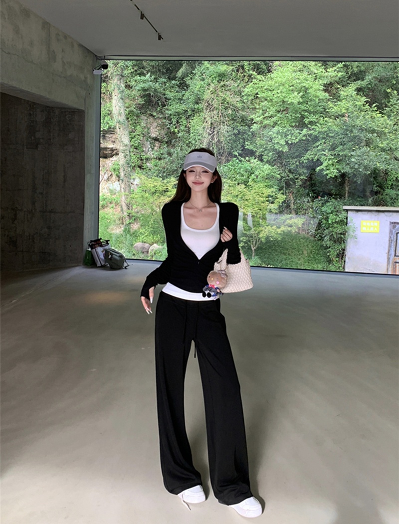 Sexy all-match coat zip long pants 3pcs set for women