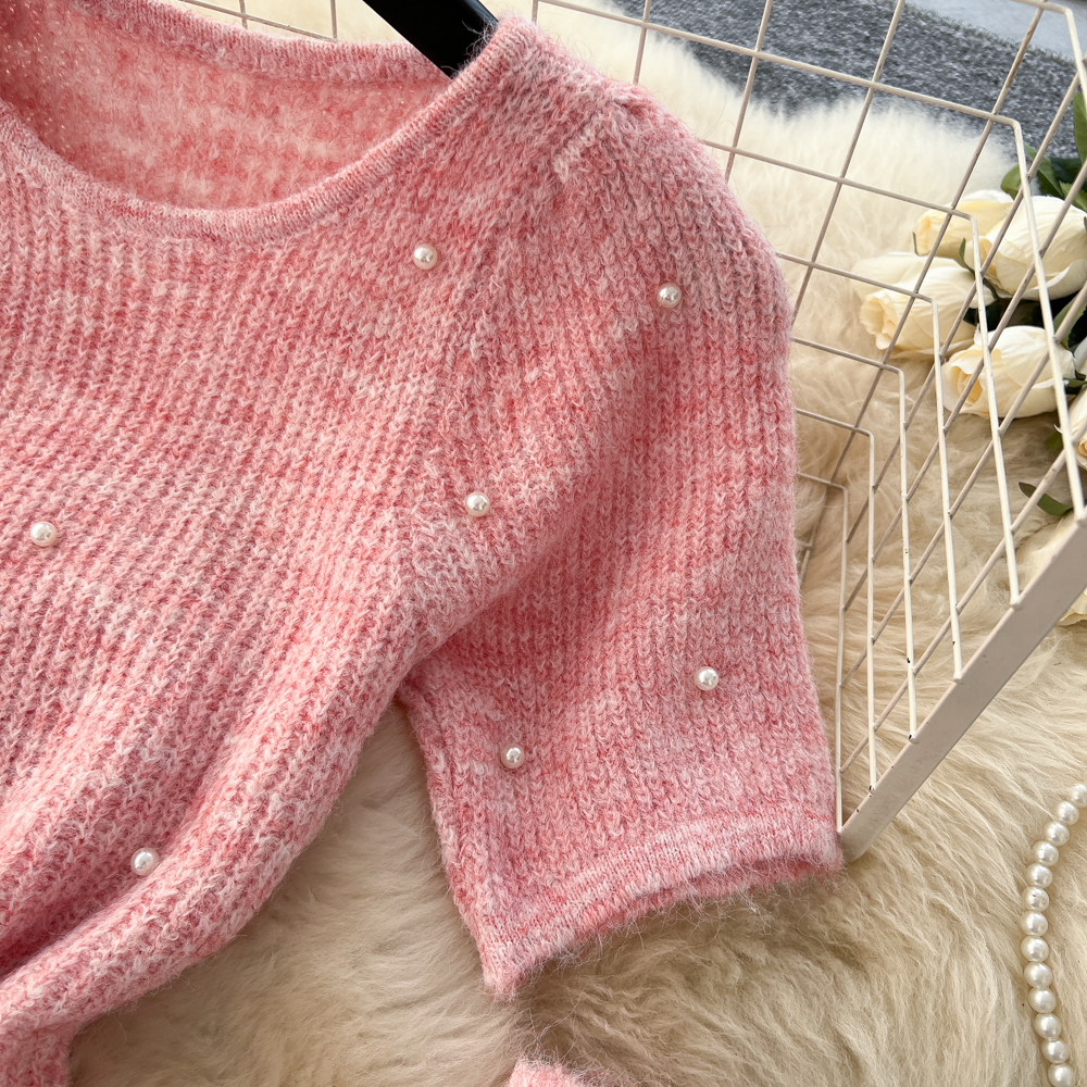 Beading sweater knitted skirt a set for women