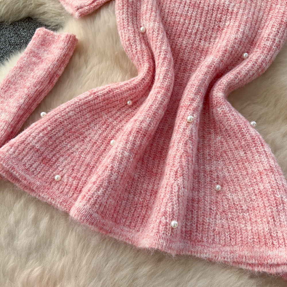 Beading sweater knitted skirt a set for women