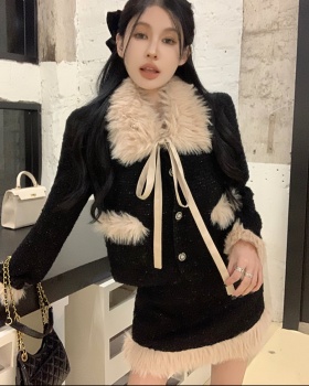 Splice short skirt autumn and winter coat a set