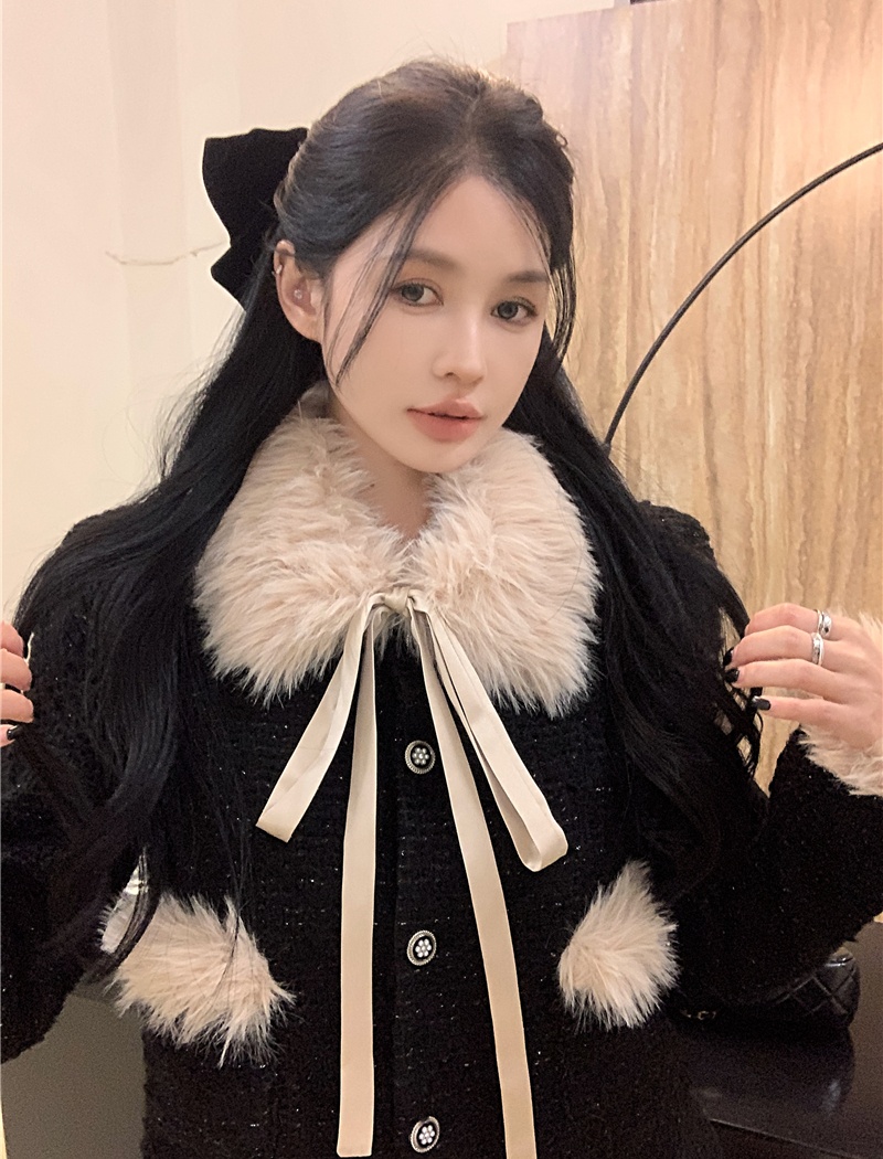 Splice short skirt autumn and winter coat a set