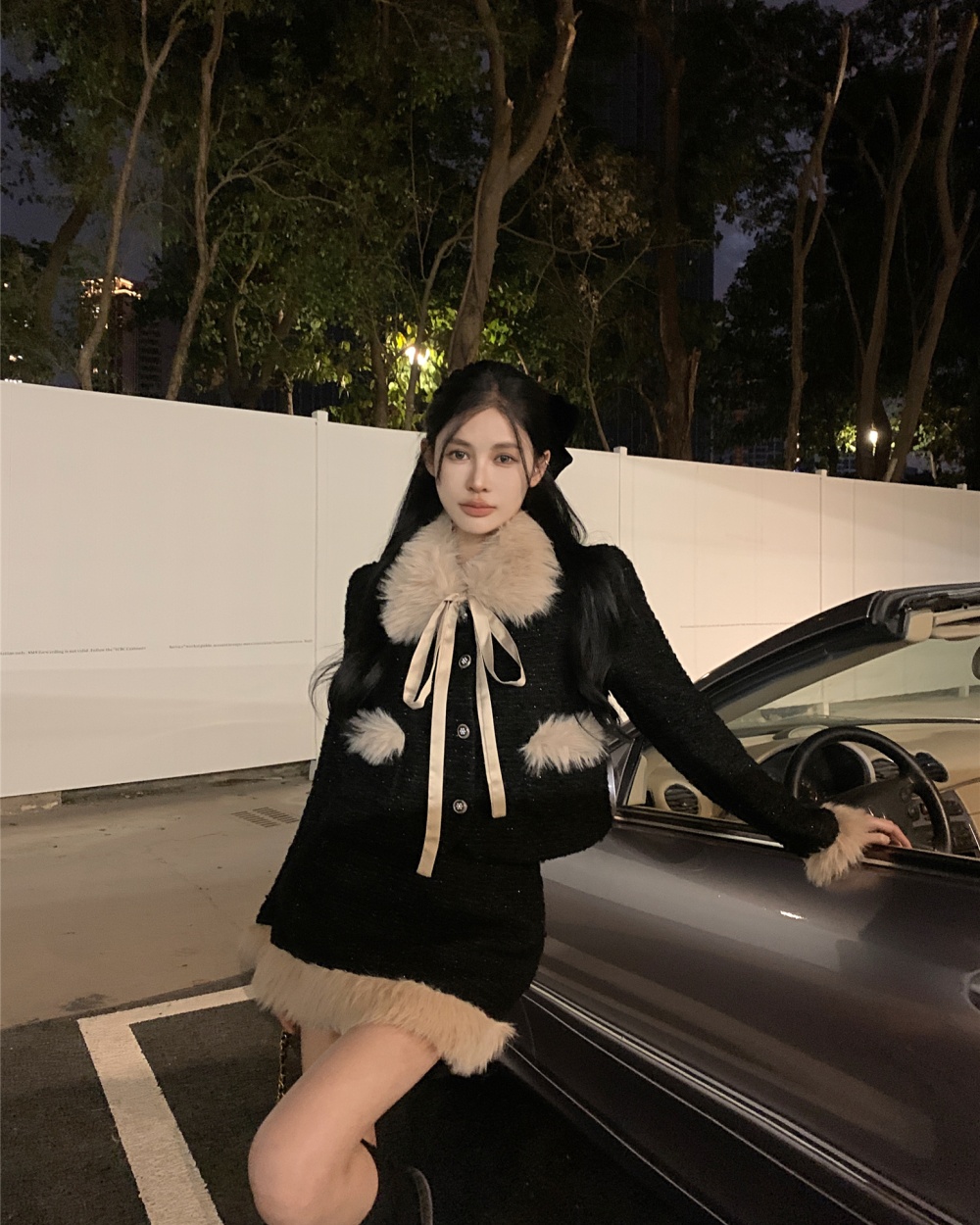 Splice short skirt autumn and winter coat a set