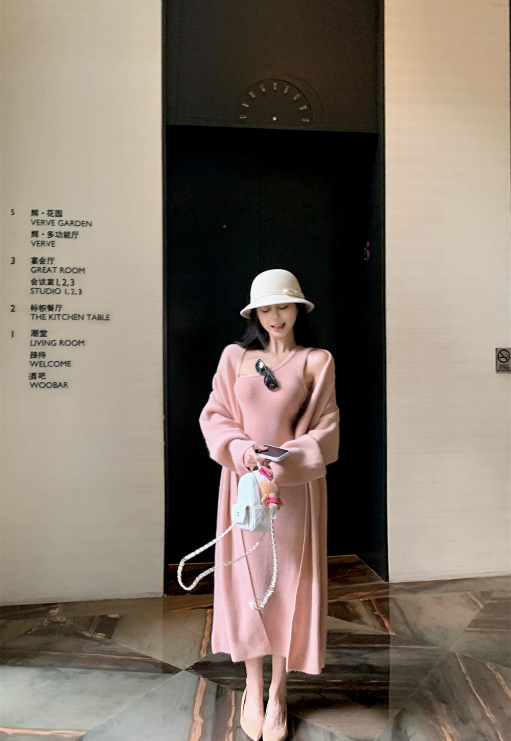 Wrapped chest sweater split coat 2pcs set