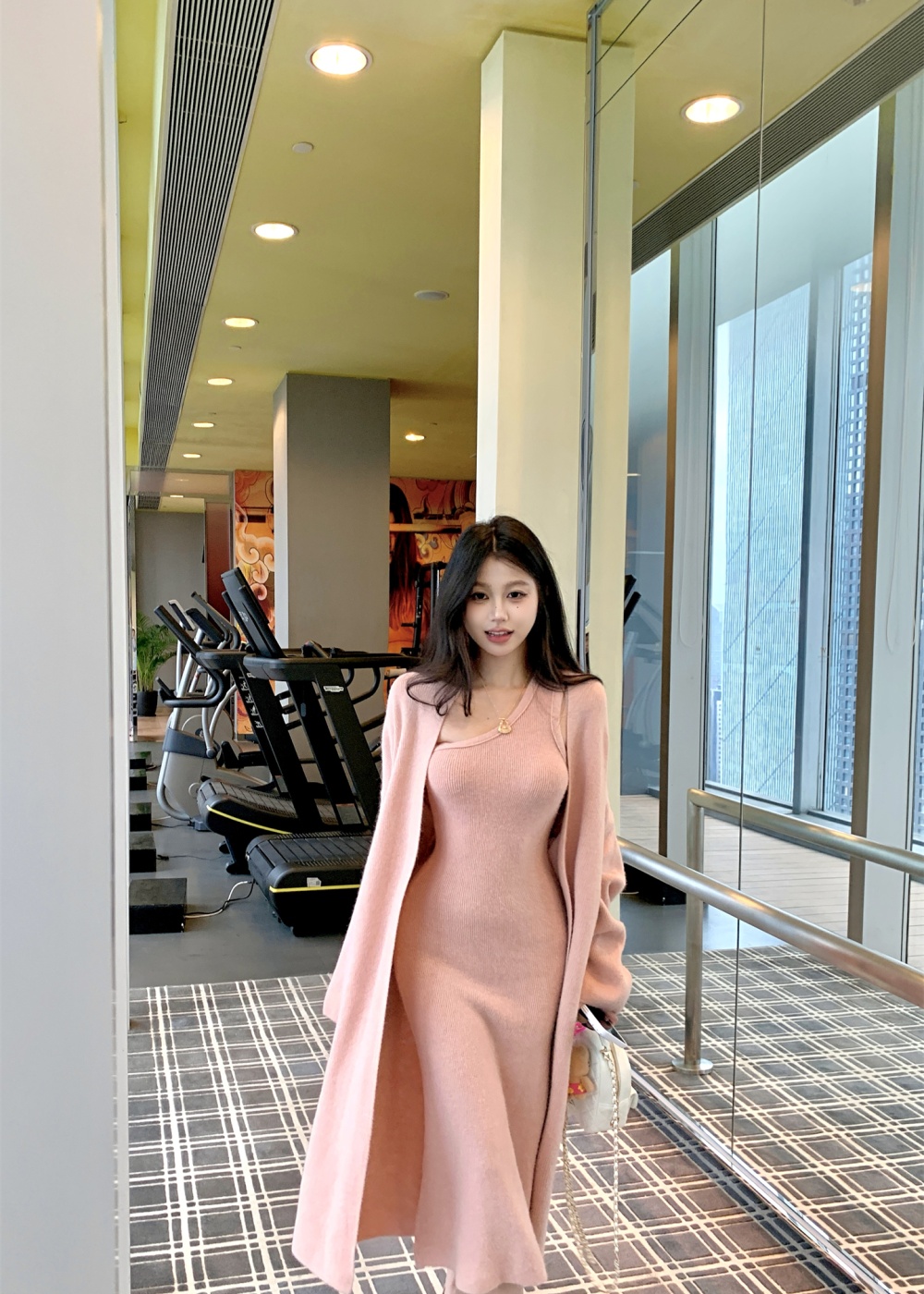 Wrapped chest sweater split coat 2pcs set