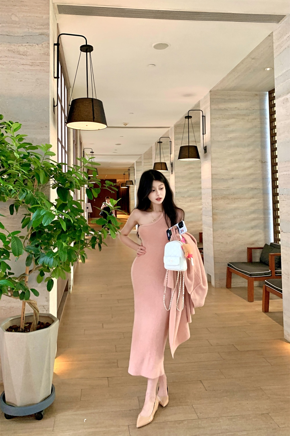 Wrapped chest sweater split coat 2pcs set