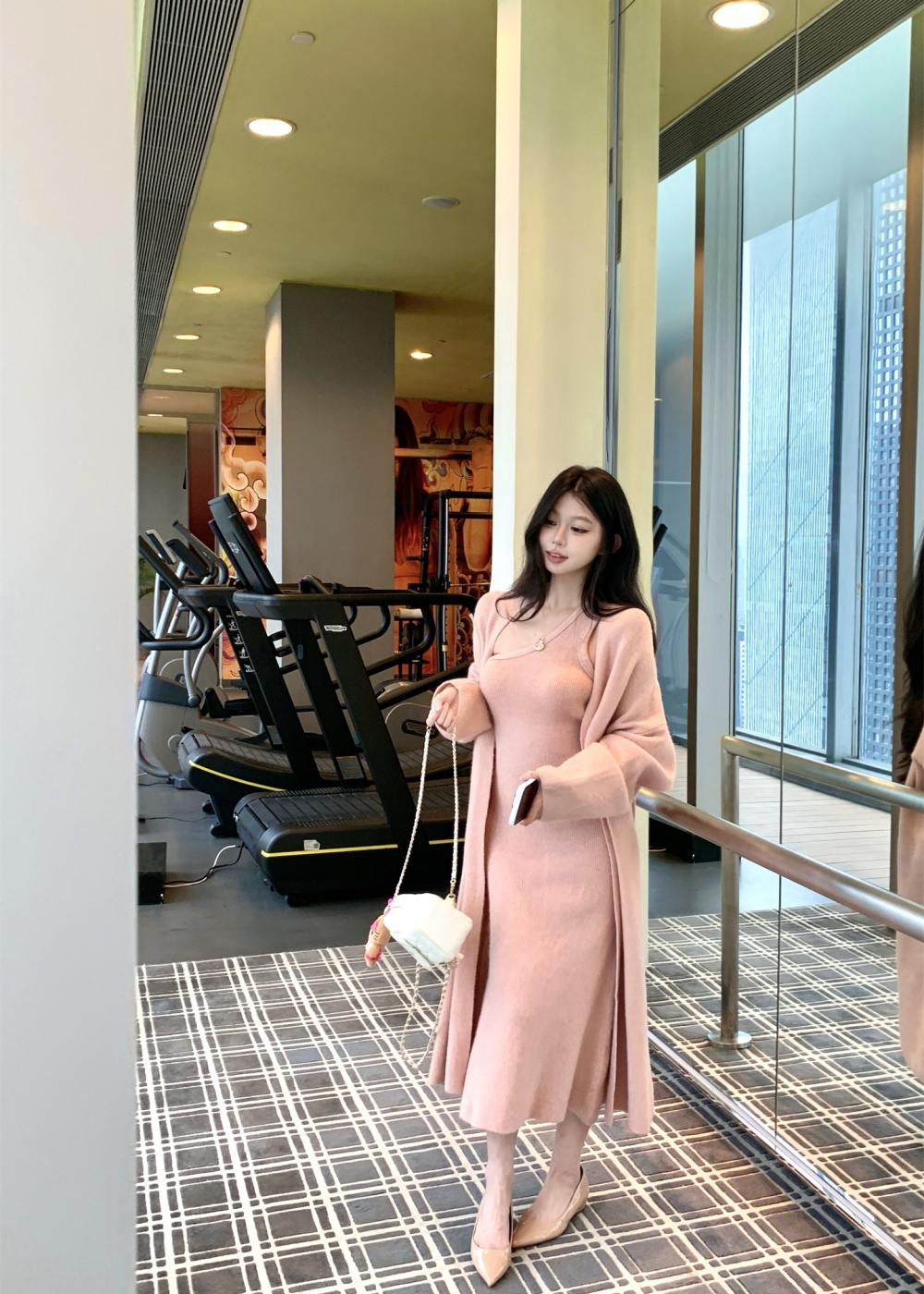 Wrapped chest sweater split coat 2pcs set
