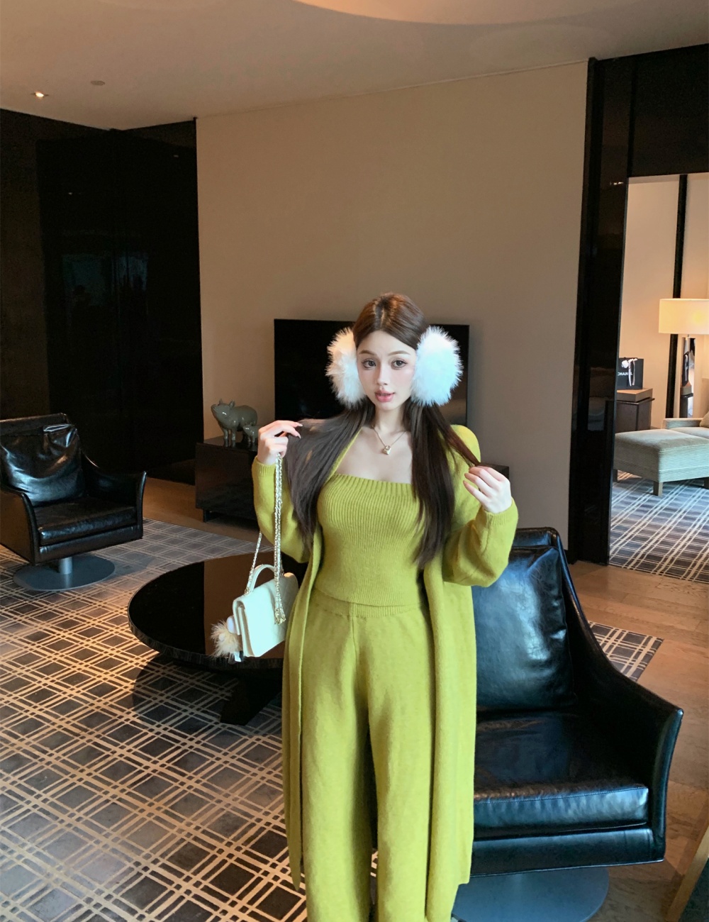 Sling lazy coat autumn and winter cardigan 3pcs set