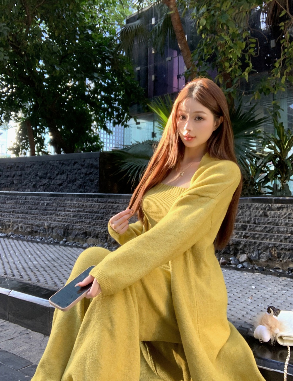 Sling lazy coat autumn and winter cardigan 3pcs set