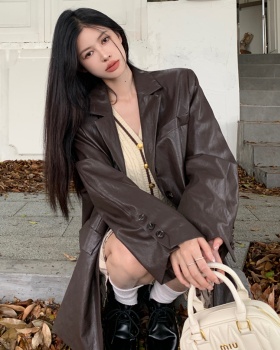 Autumn and winter loose coat retro leather face business suit