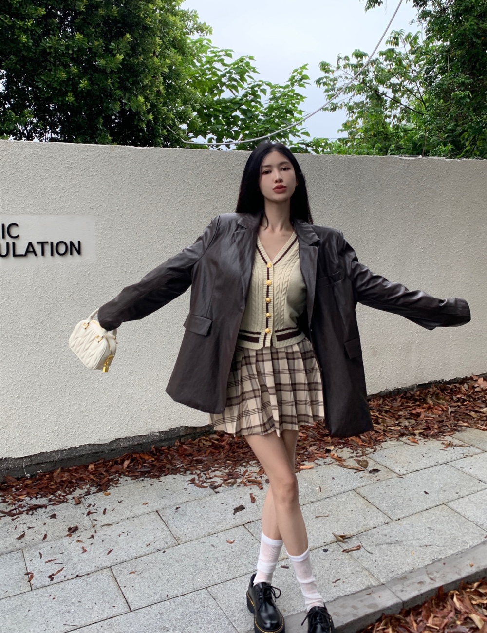 Autumn and winter loose coat retro leather face business suit