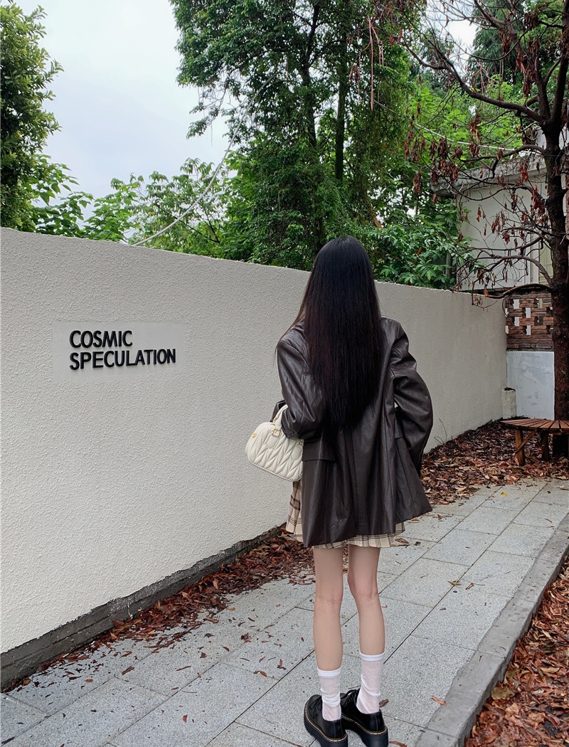 Autumn and winter loose coat retro leather face business suit