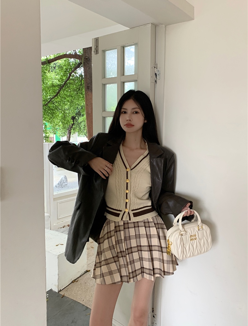 Autumn and winter loose coat retro leather face business suit