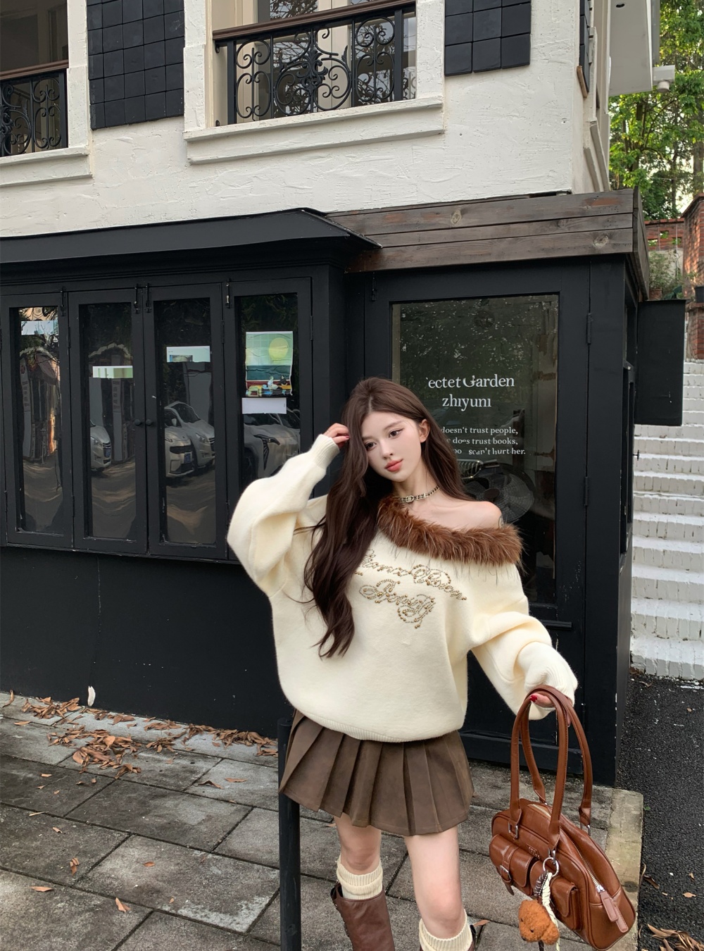 Lazy plus velvet fur collar autumn and winter hoodie