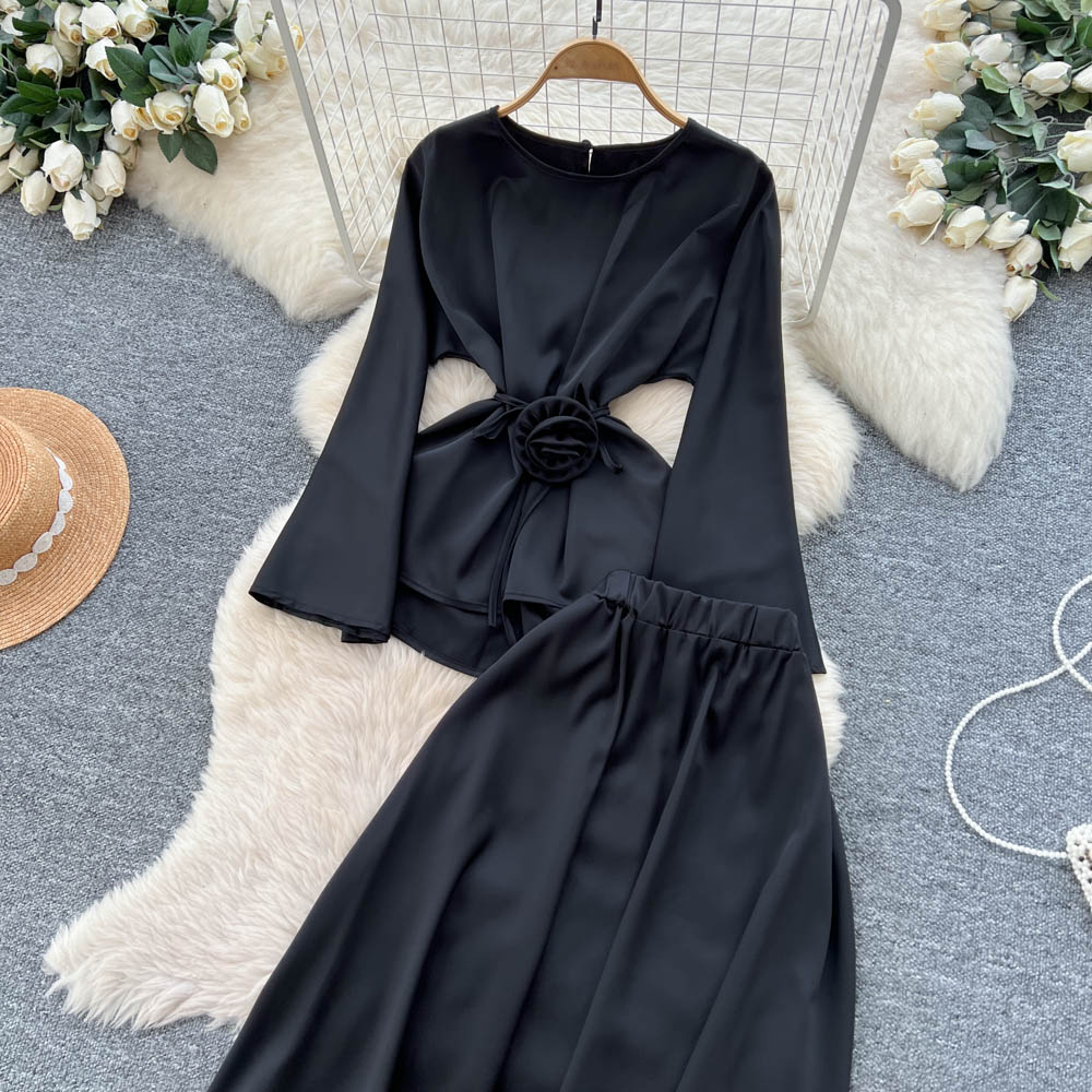 Light luxury slim long skirt retro tops a set for women