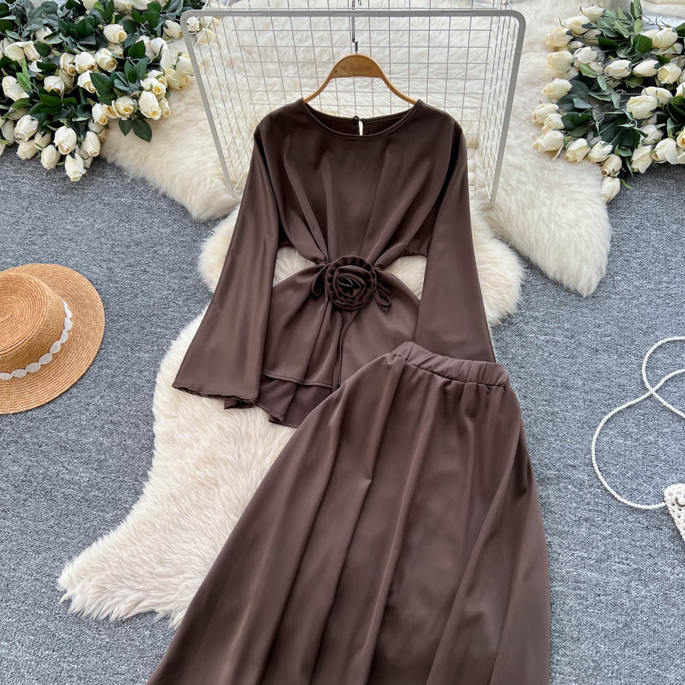 Light luxury slim long skirt retro tops a set for women