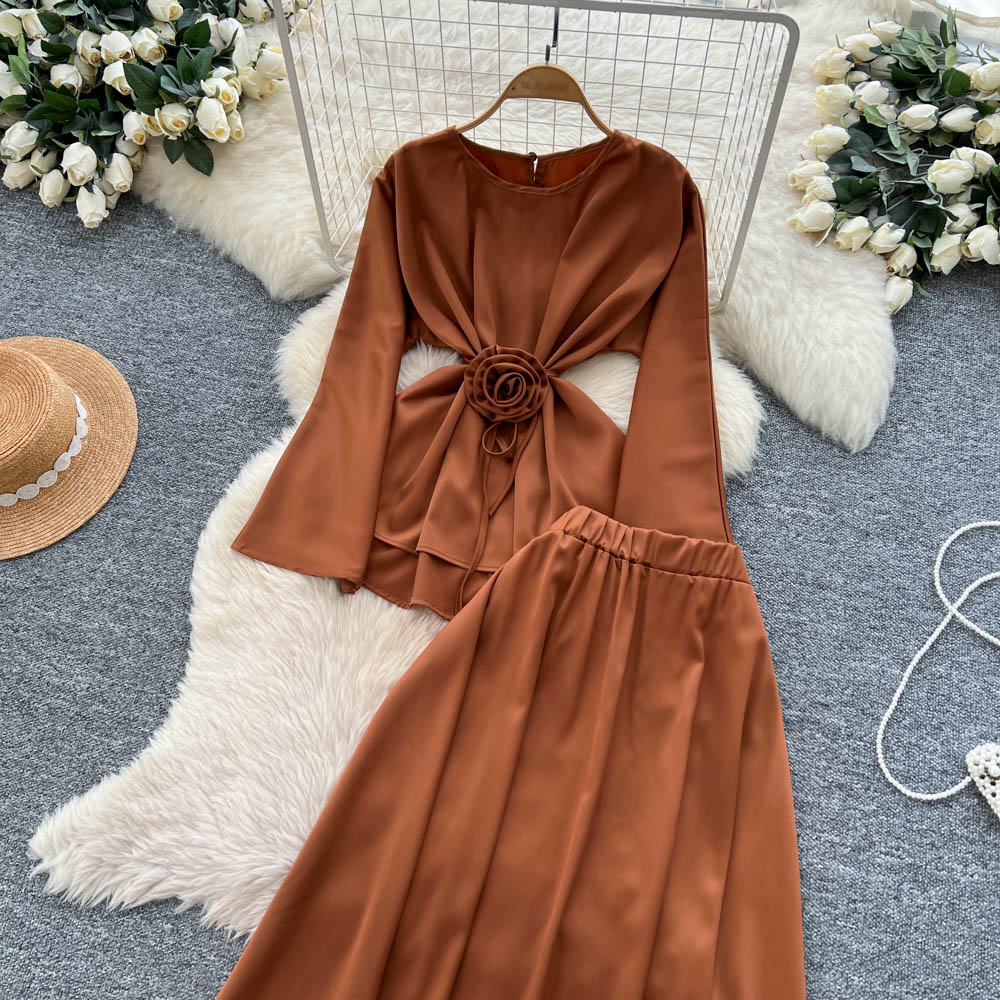 Light luxury slim long skirt retro tops a set for women