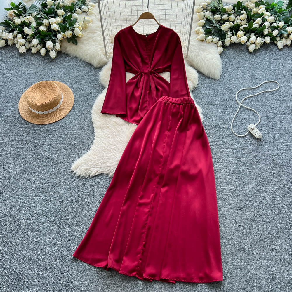 Light luxury slim long skirt retro tops a set for women