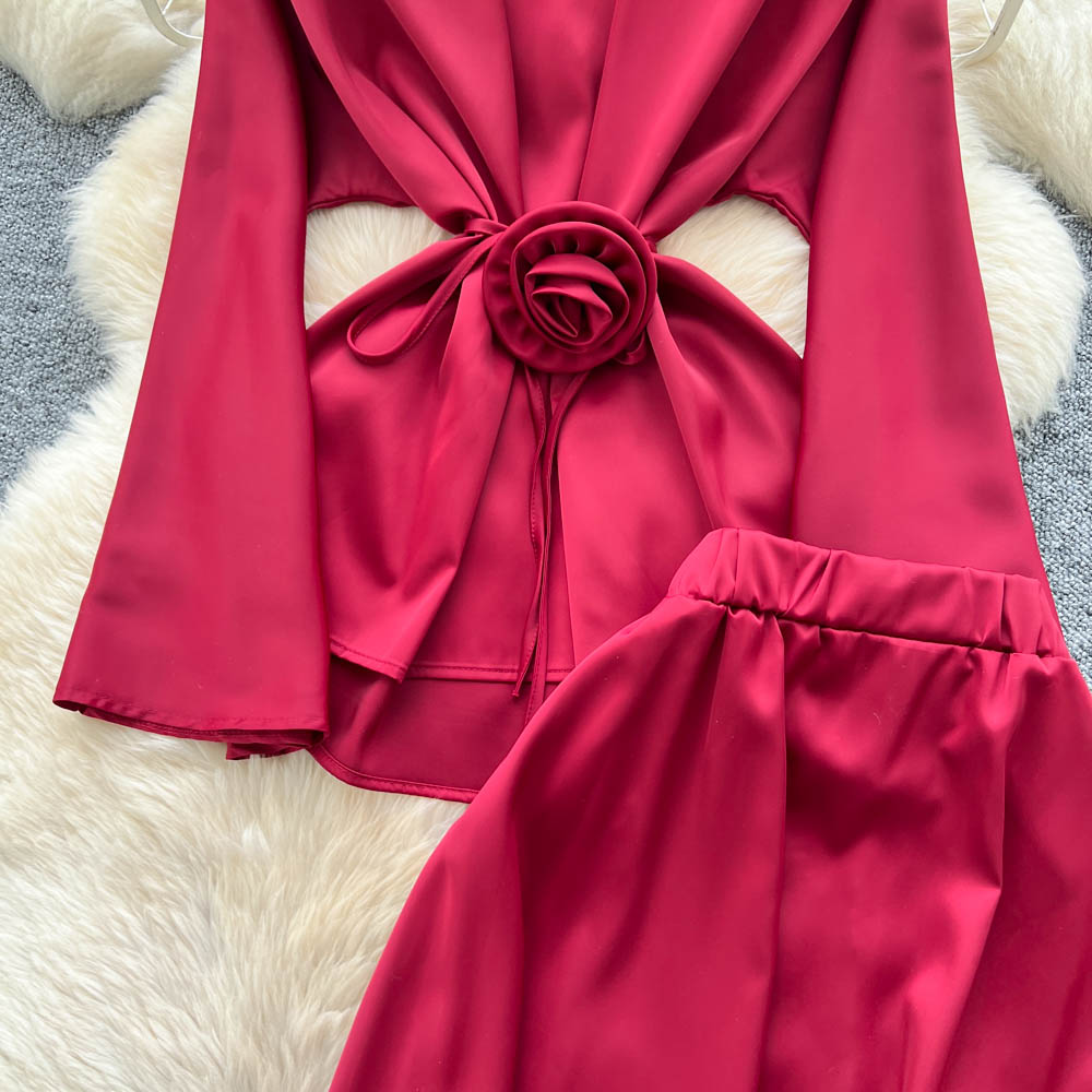 Light luxury slim long skirt retro tops a set for women
