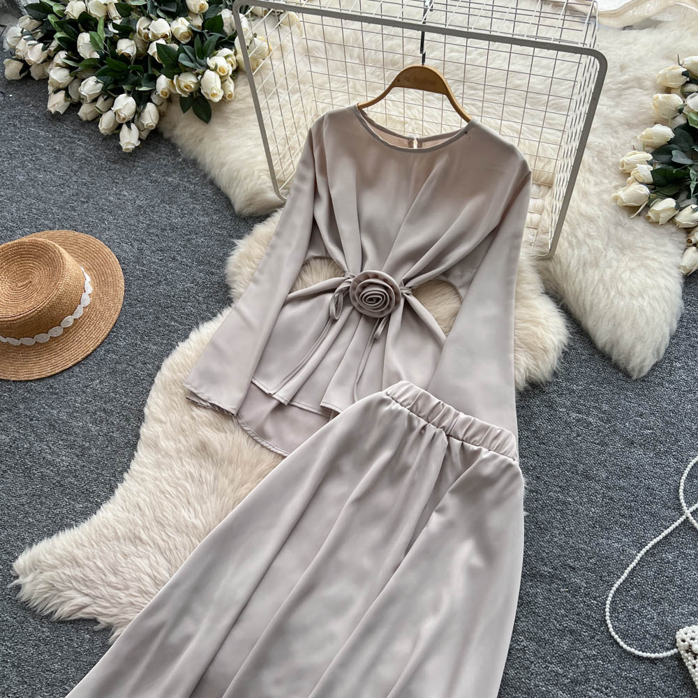 Light luxury slim long skirt retro tops a set for women