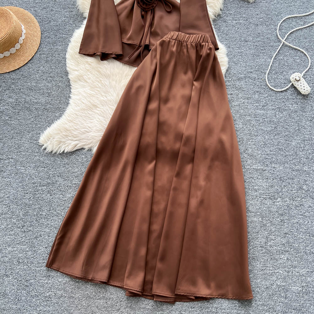 Light luxury slim long skirt retro tops a set for women