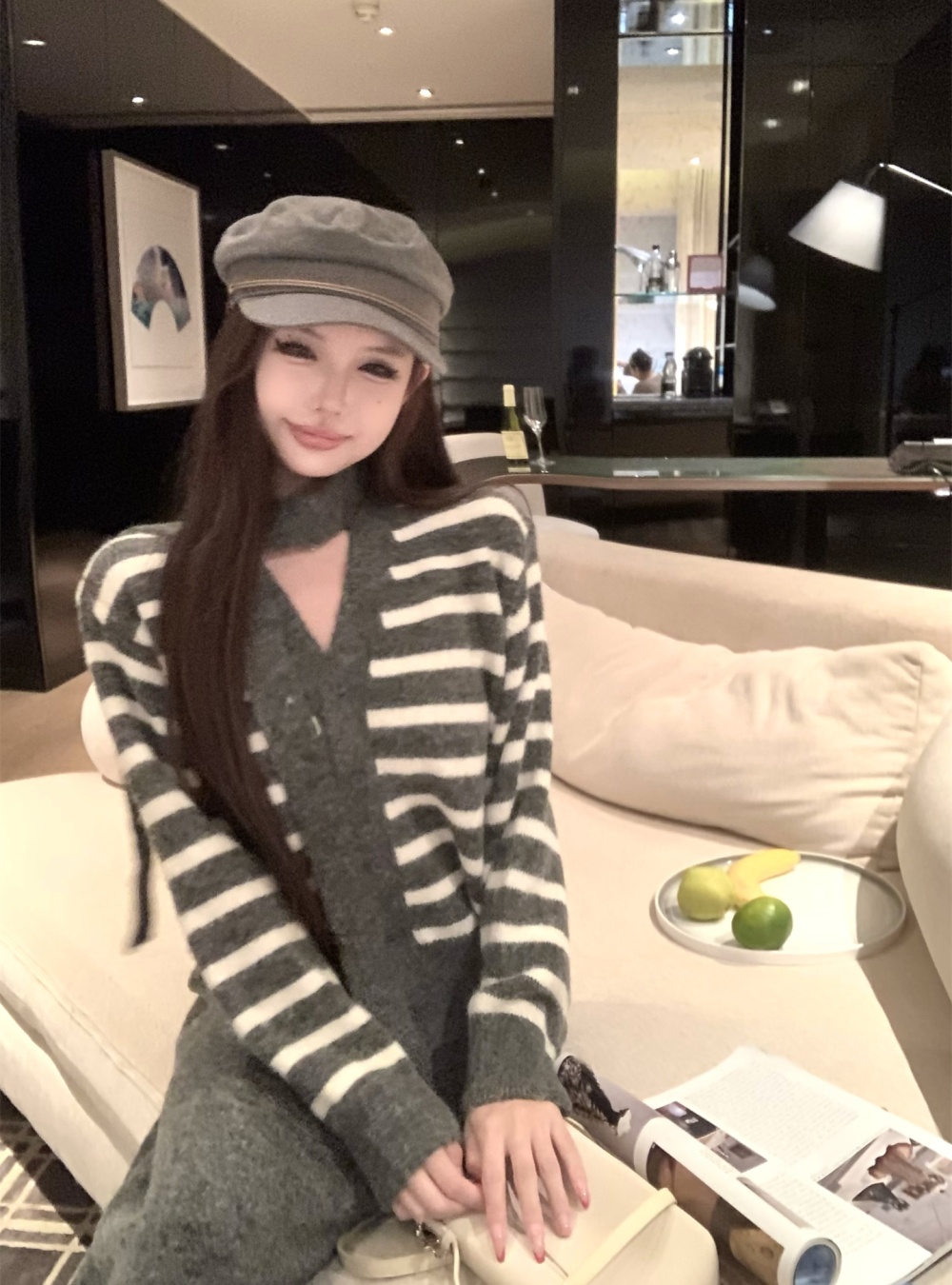With streamer skirt sweater 2pcs set for women