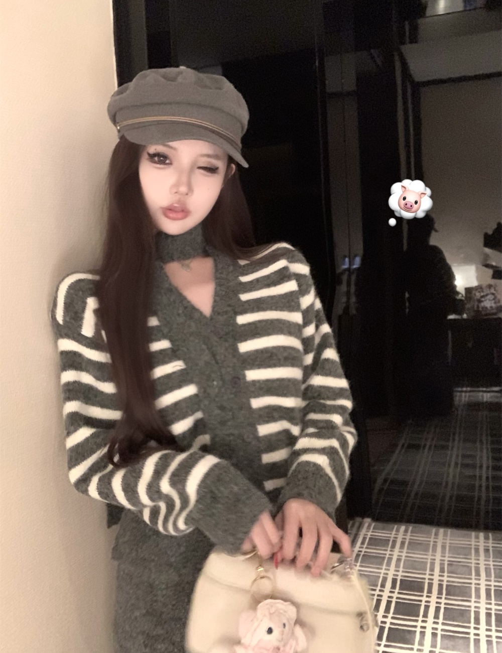 With streamer skirt sweater 2pcs set for women
