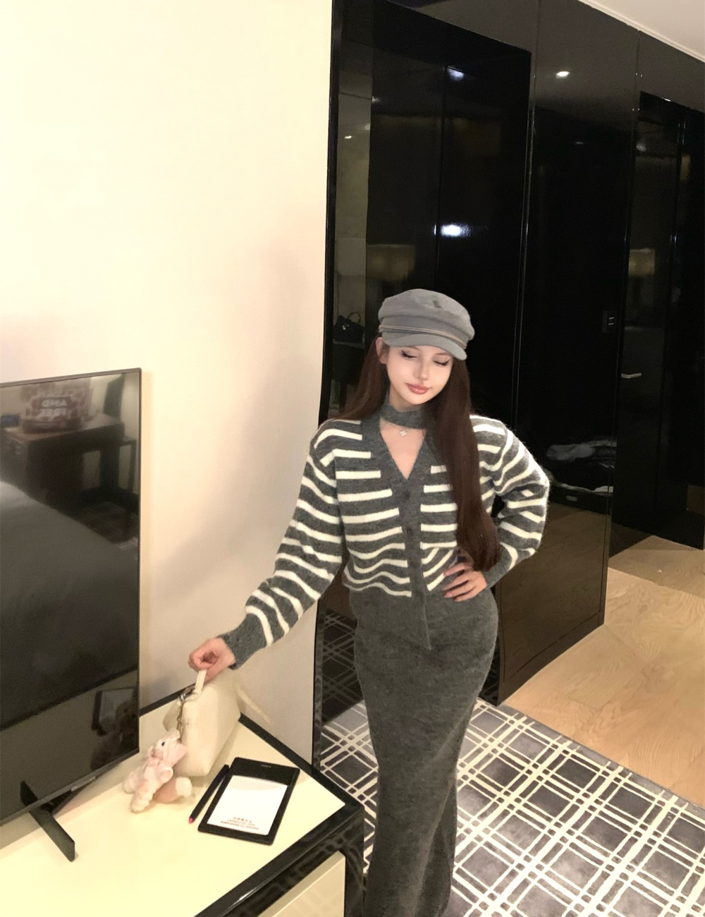 With streamer skirt sweater 2pcs set for women