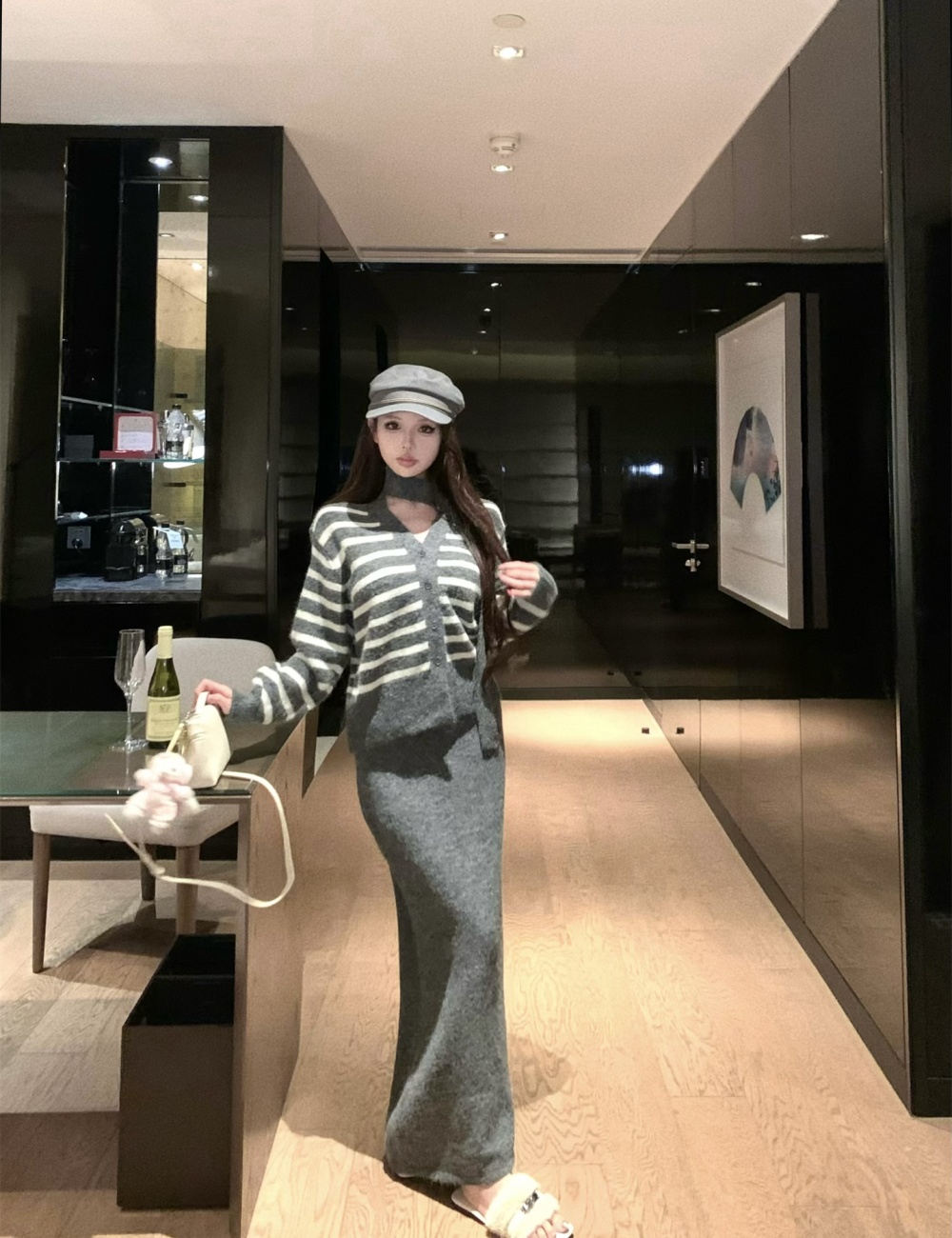 With streamer skirt sweater 2pcs set for women