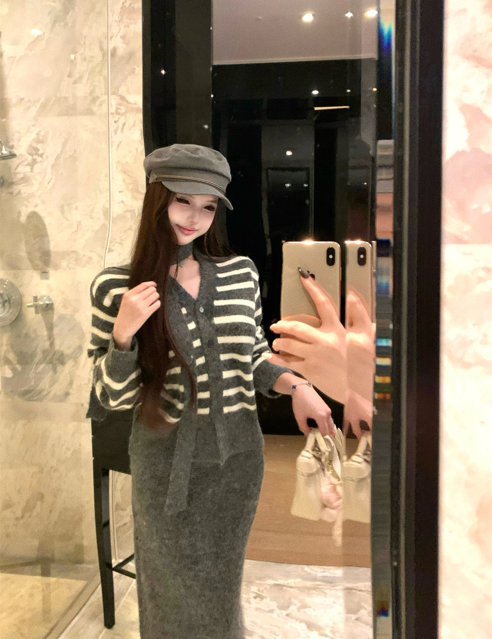 With streamer skirt sweater 2pcs set for women