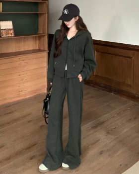 Straight hooded hoodie stripe lazy casual pants 2pcs set