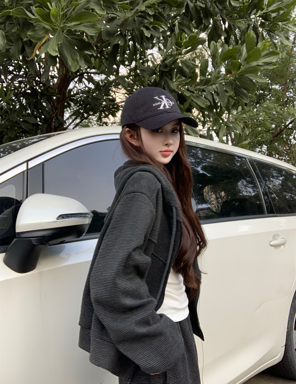 Straight hooded hoodie stripe lazy casual pants 2pcs set