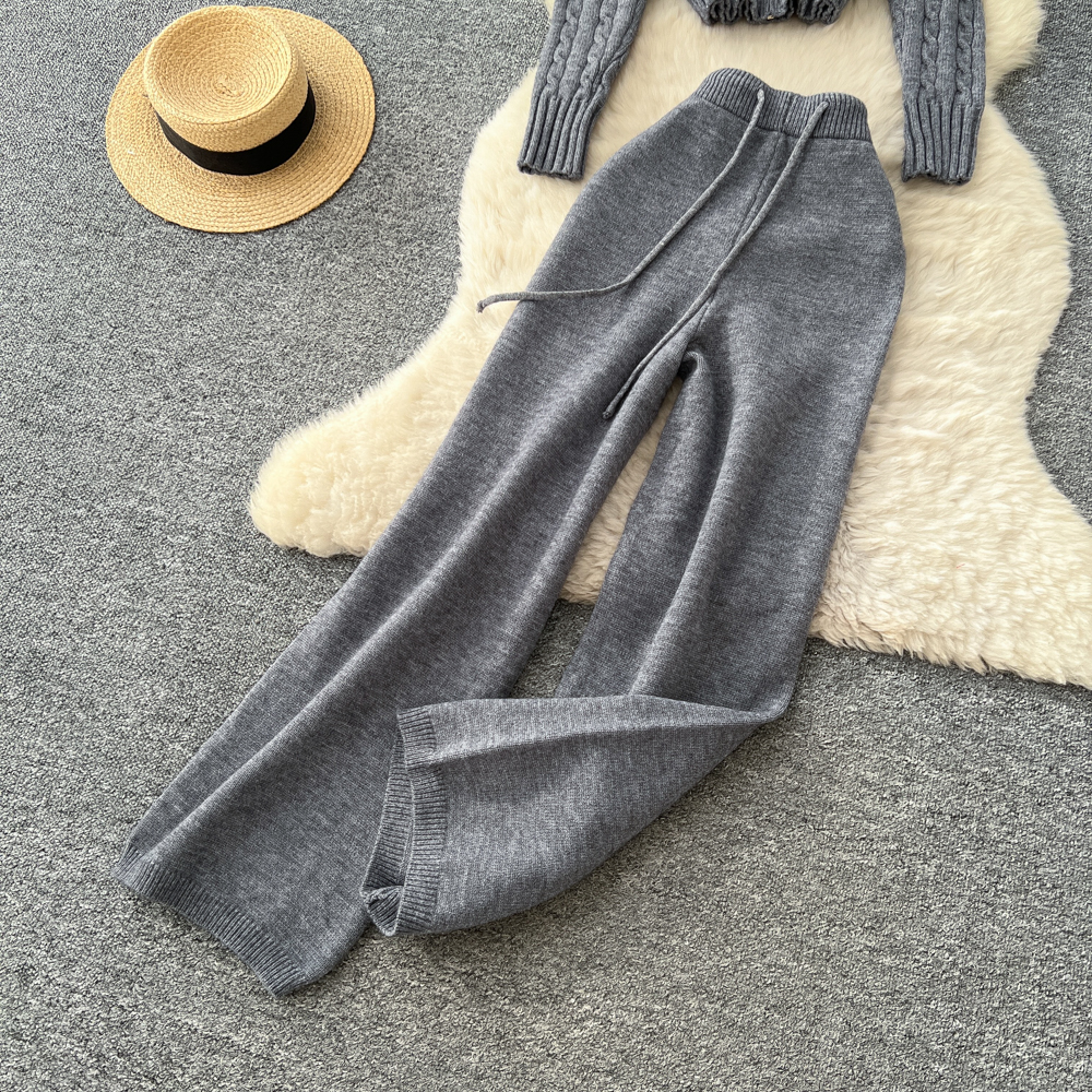 Hooded knitted sweater autumn and winter pants a set for women