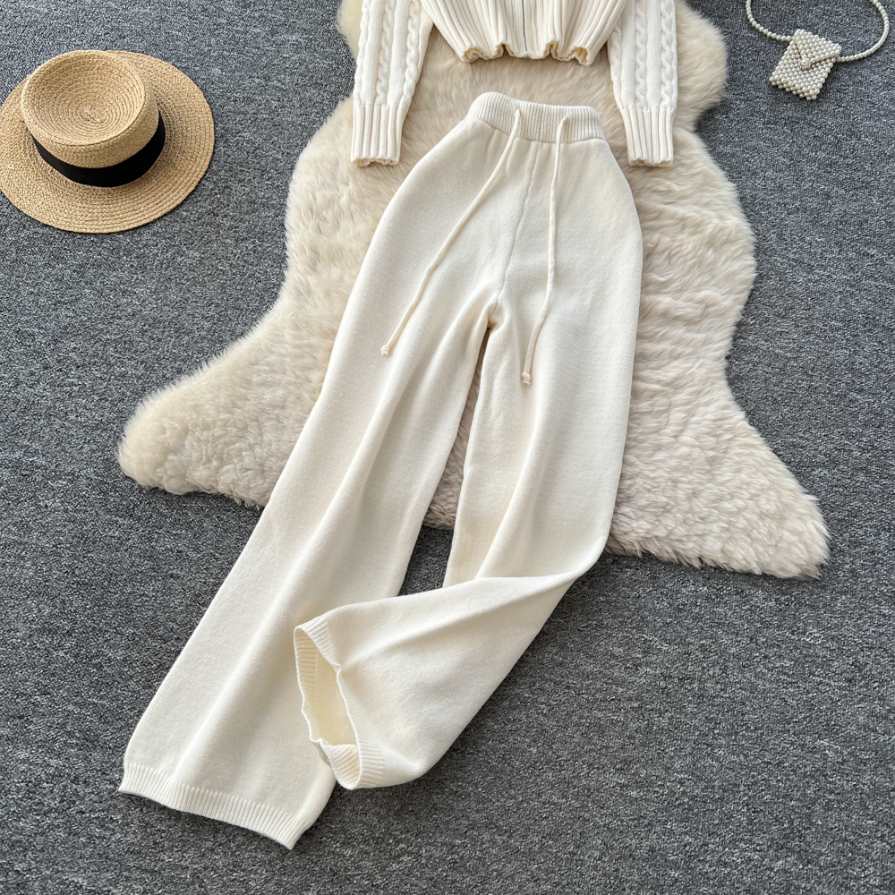 Hooded knitted sweater autumn and winter pants a set for women