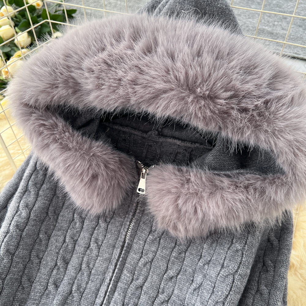 Hooded knitted sweater autumn and winter pants a set for women