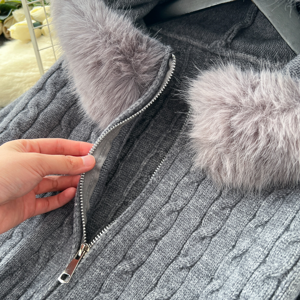 Hooded knitted sweater autumn and winter pants a set for women