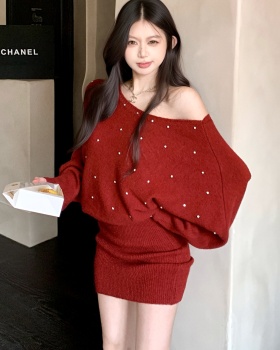 Pullover knitted rhinestone diamond autumn and winter dress
