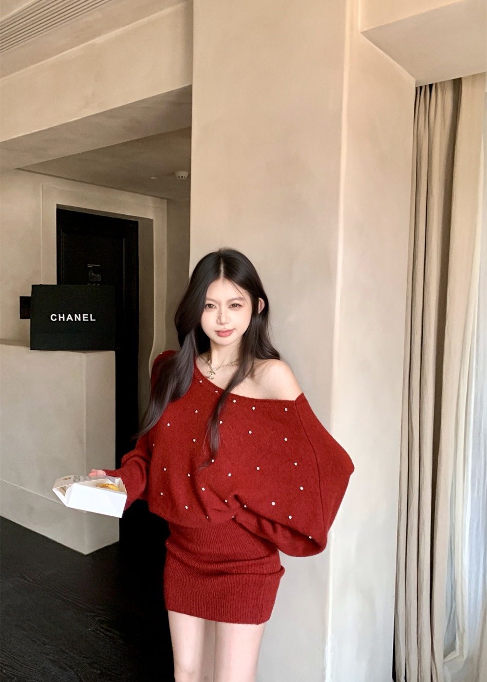 Pullover knitted rhinestone diamond autumn and winter dress