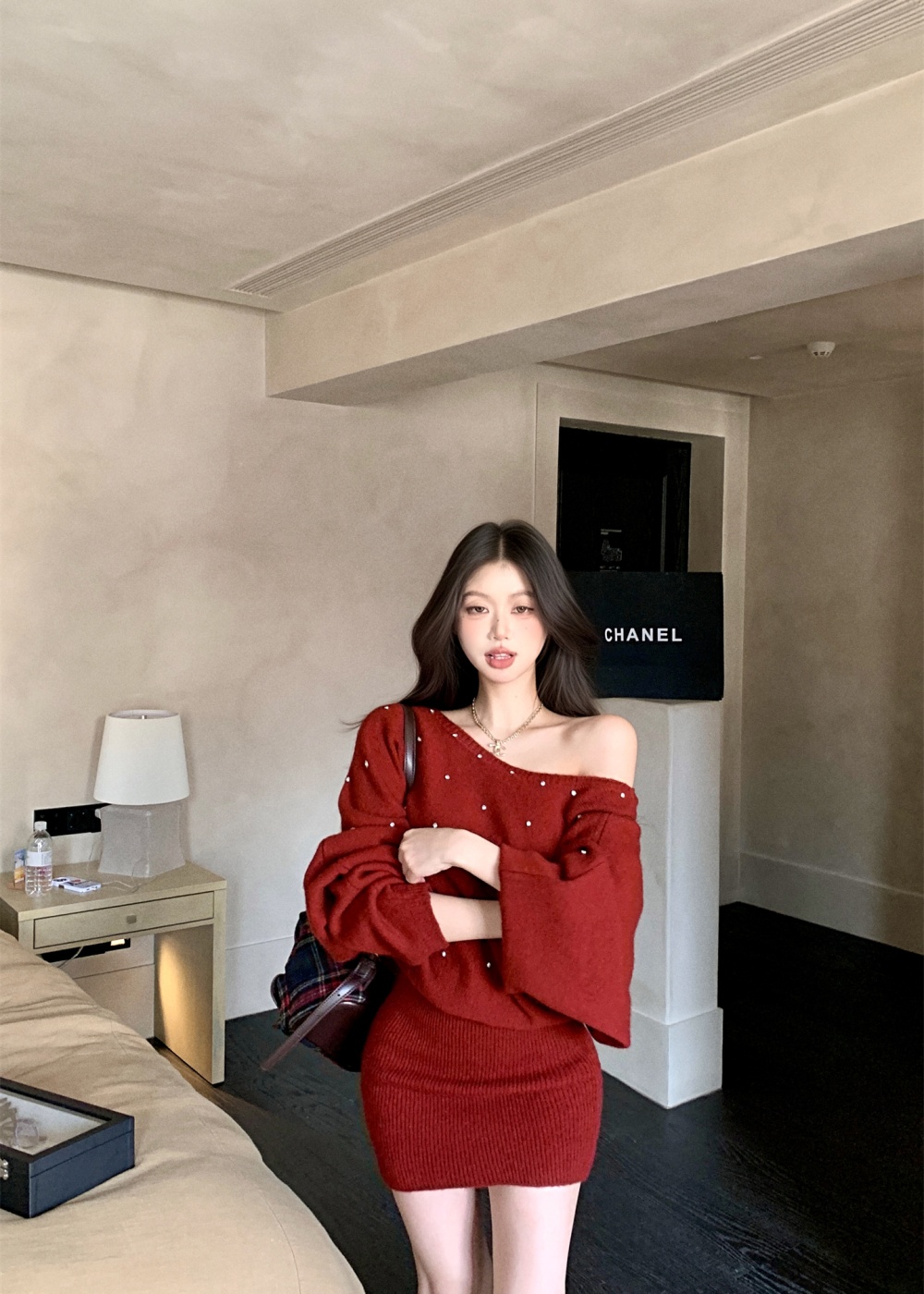 Pullover knitted rhinestone diamond autumn and winter dress