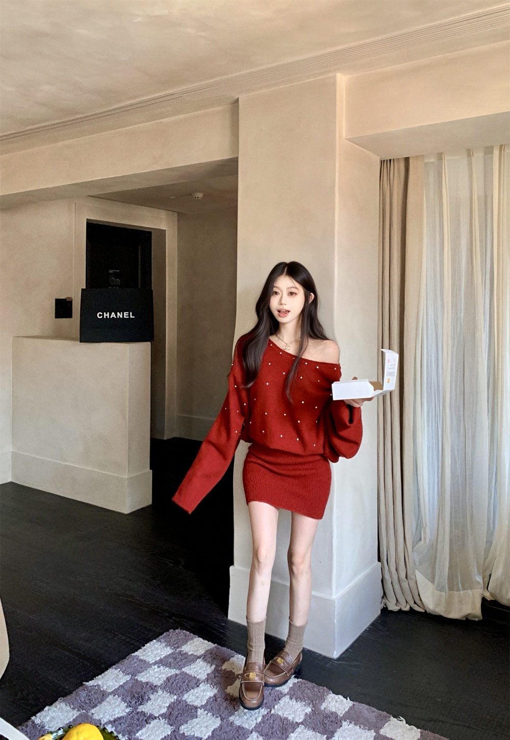 Pullover knitted rhinestone diamond autumn and winter dress