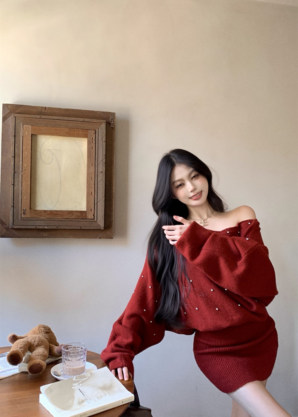 Pullover knitted rhinestone diamond autumn and winter dress