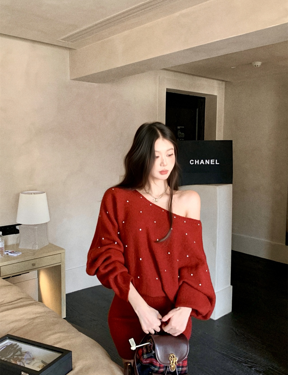 Pullover knitted rhinestone diamond autumn and winter dress